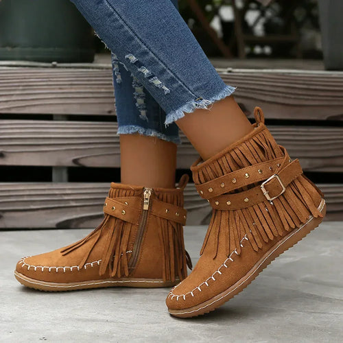Ankle Boots with Fringe and Studs