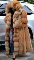 Elegant Faux Fur Coat with Hood and Wide Collar