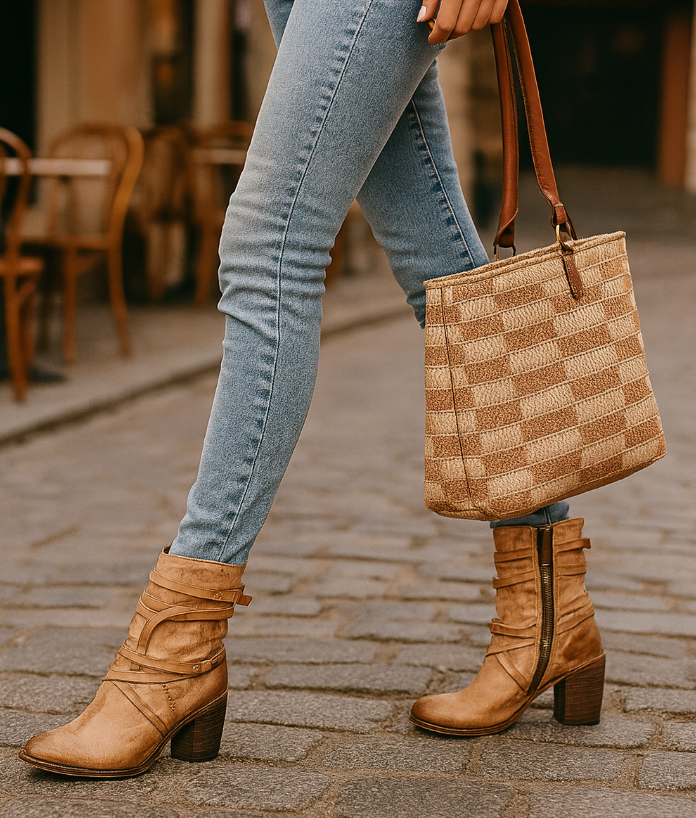 Women's Ankle Boots with Vintage Charm and Modern Heel