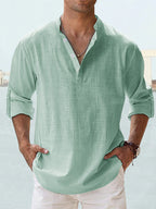 Men's Long-Sleeve Casual Shirt with Stand-up Collar