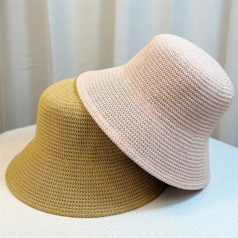 Women's Korean-style braided straw bucket hat
