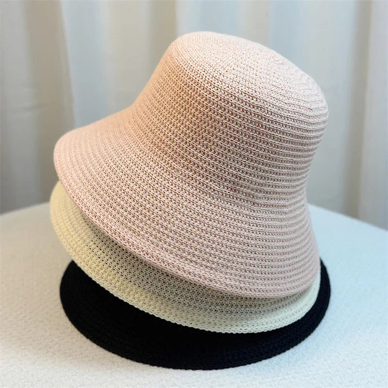 Women's Korean-style braided straw bucket hat
