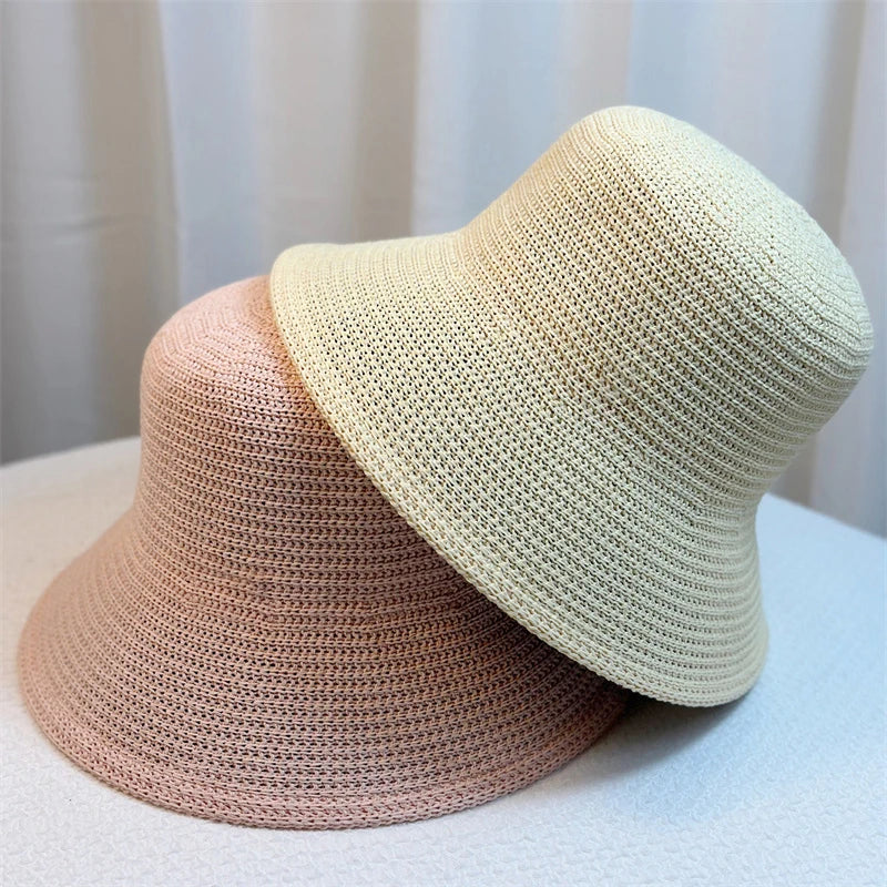 Women's Korean-style braided straw bucket hat