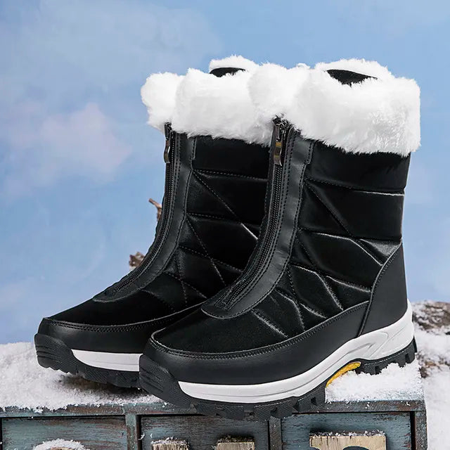Comfortable Non-Slip Fleece Lace-Up Boots with Zipper