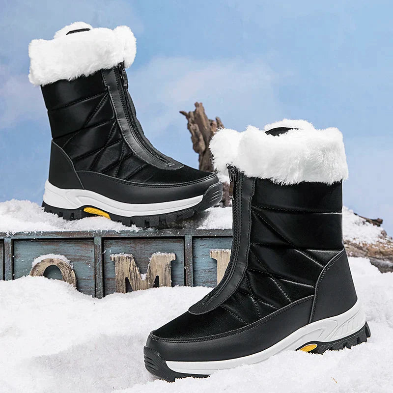 Comfortable Non-Slip Fleece Lace-Up Boots with Zipper