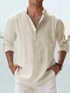 Men's Long-Sleeve Casual Shirt with Stand-up Collar