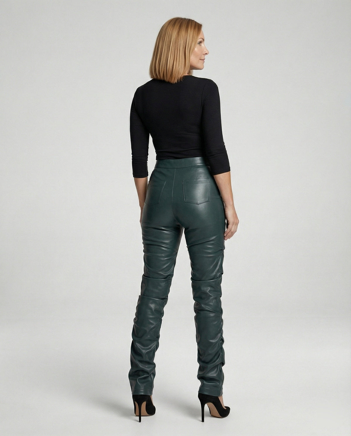 Women's High-Waist Wide-Leg Faux Leather Trousers
