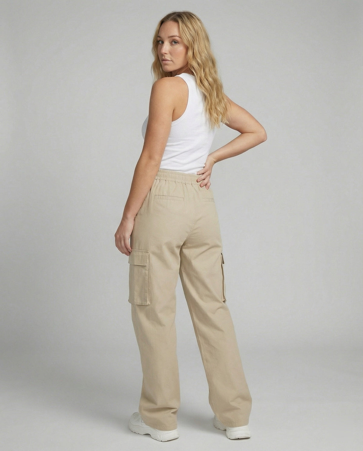 Women's Cargo Pants with Elastic Waistband and Practical Side Pockets