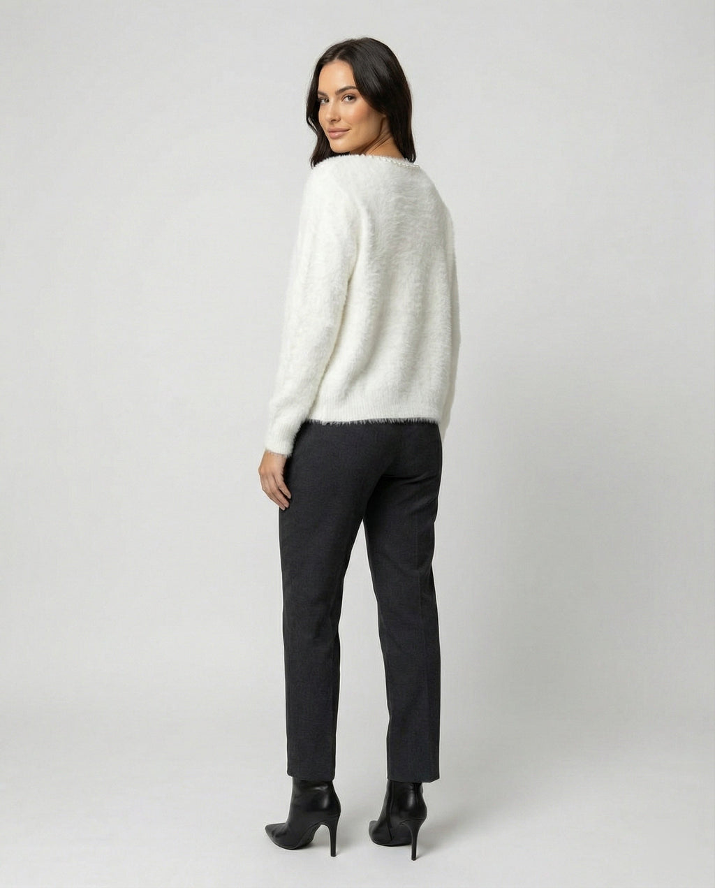 Women's Fluffy Cardigan with Pearl Detail