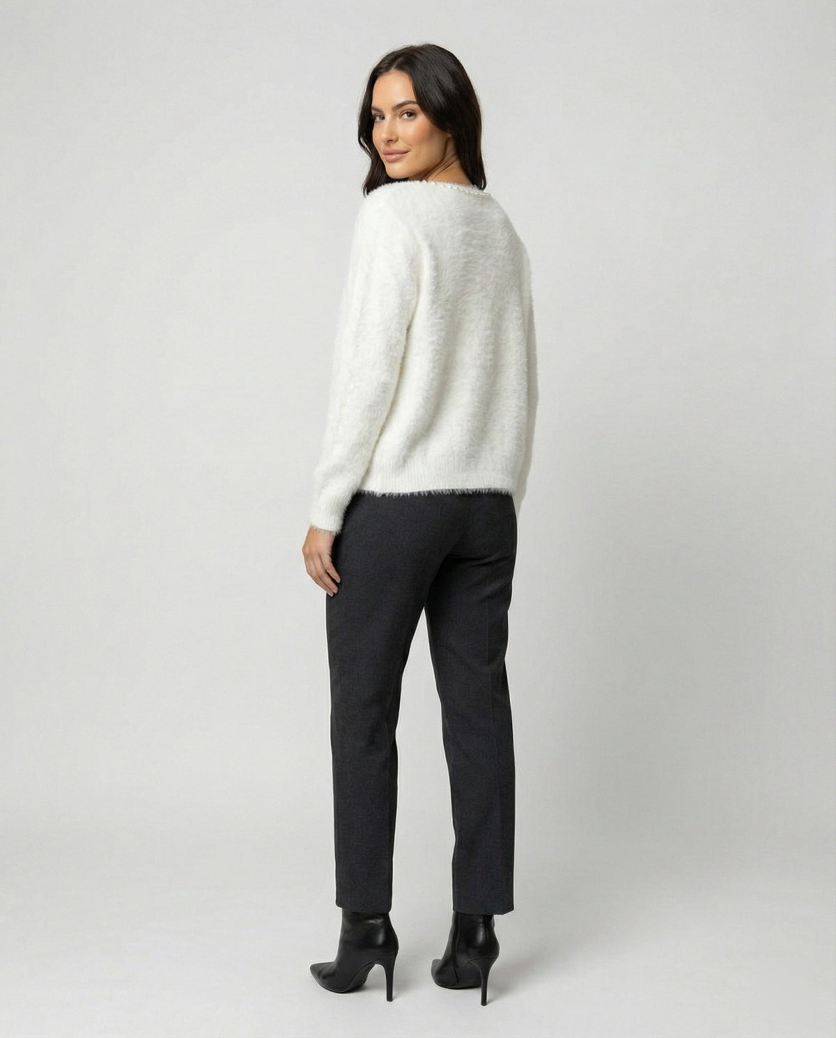 Women's Fluffy Cardigan with Pearl Detail