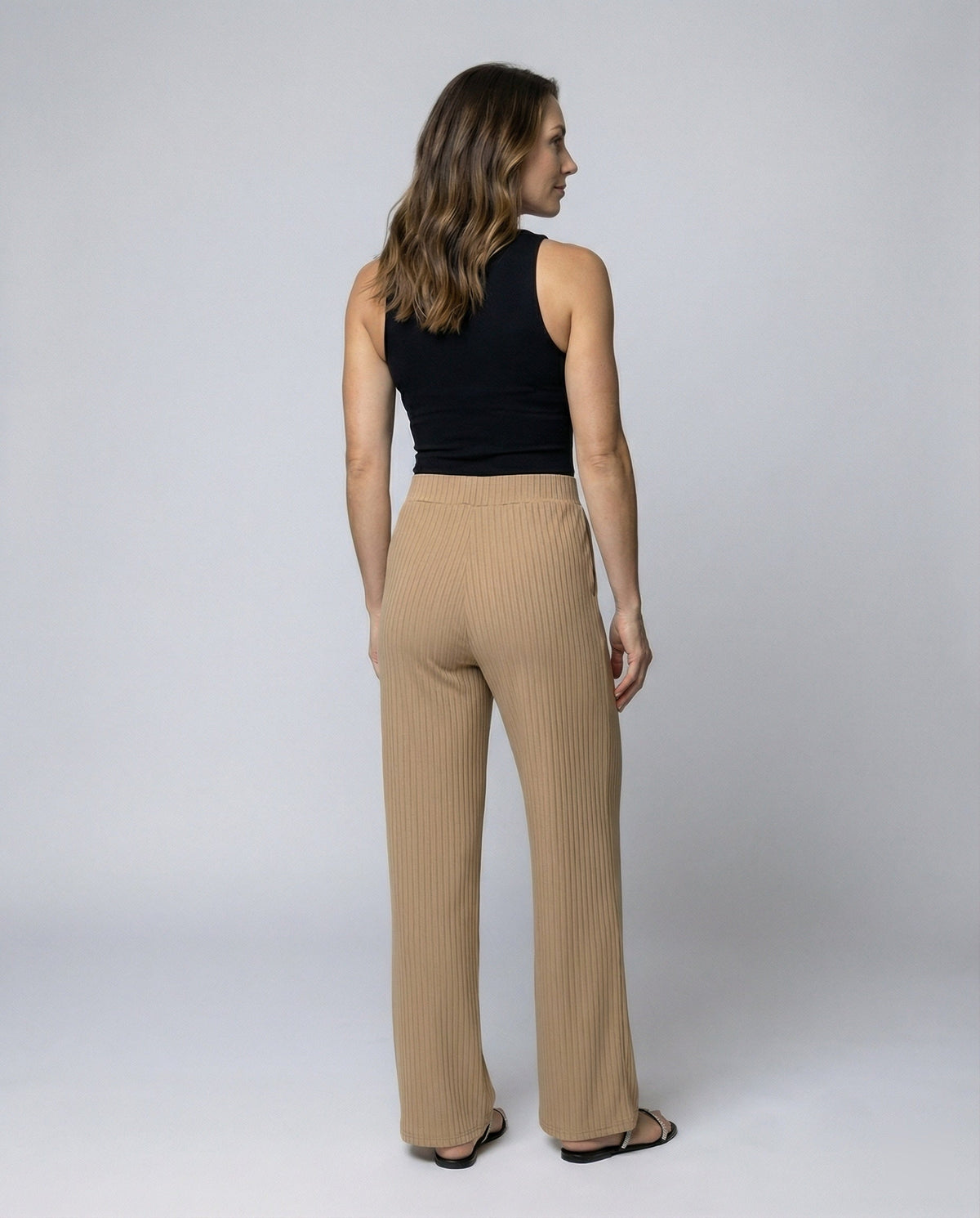 Women's Elegant Wide-Leg Summer Trousers with Fine Ribbed Texture