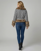 Women's Elegant Transitional Jacket with Faux Fur and Houndstooth