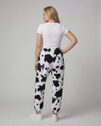 Women's Casual Cow Print Pants with Elastic Waist and Cuffs