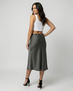 Women's Elegant Satin Midi Skirt with Flowing Cut and High Waist