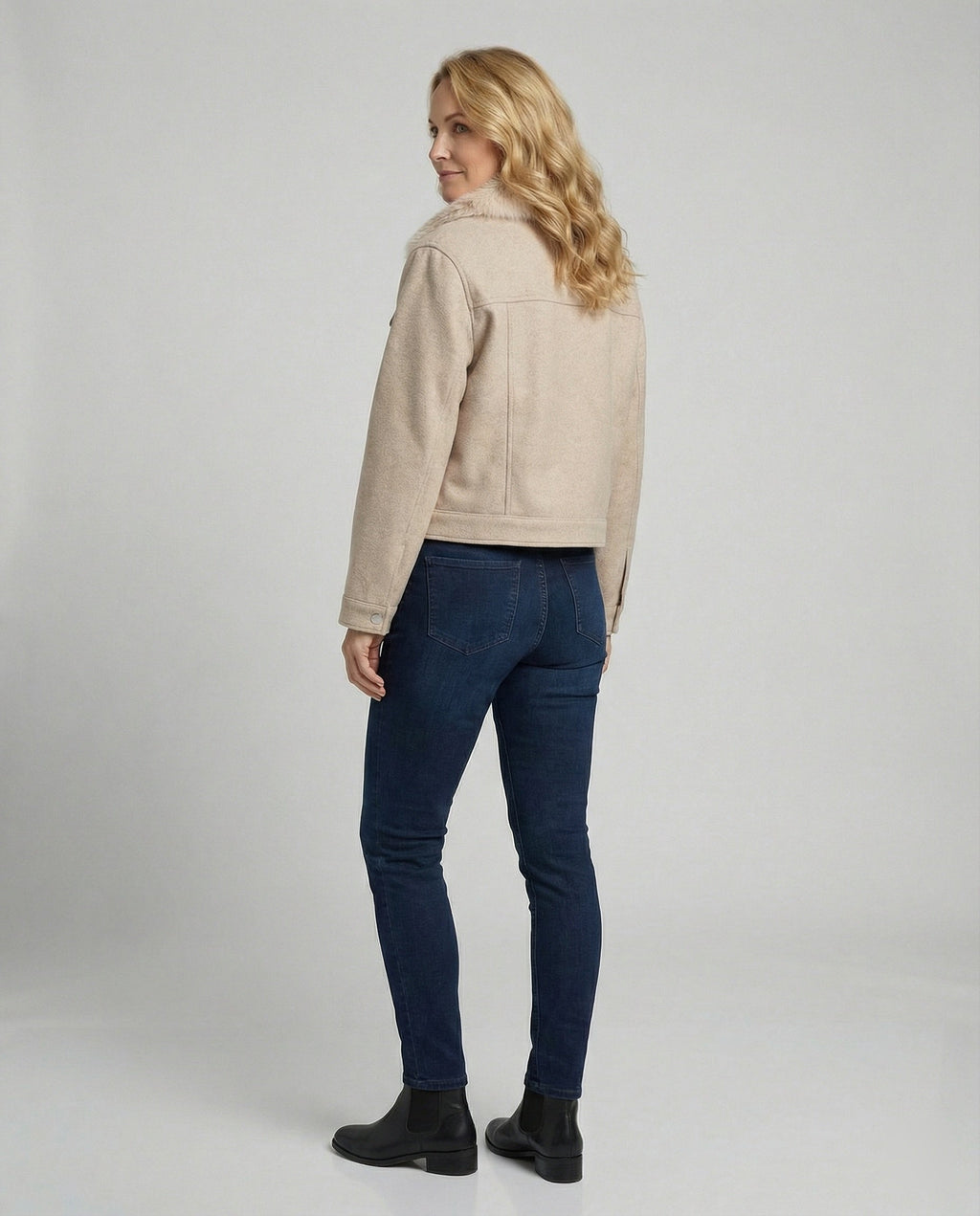 Women's Wool Jacket with Faux Fur Collar