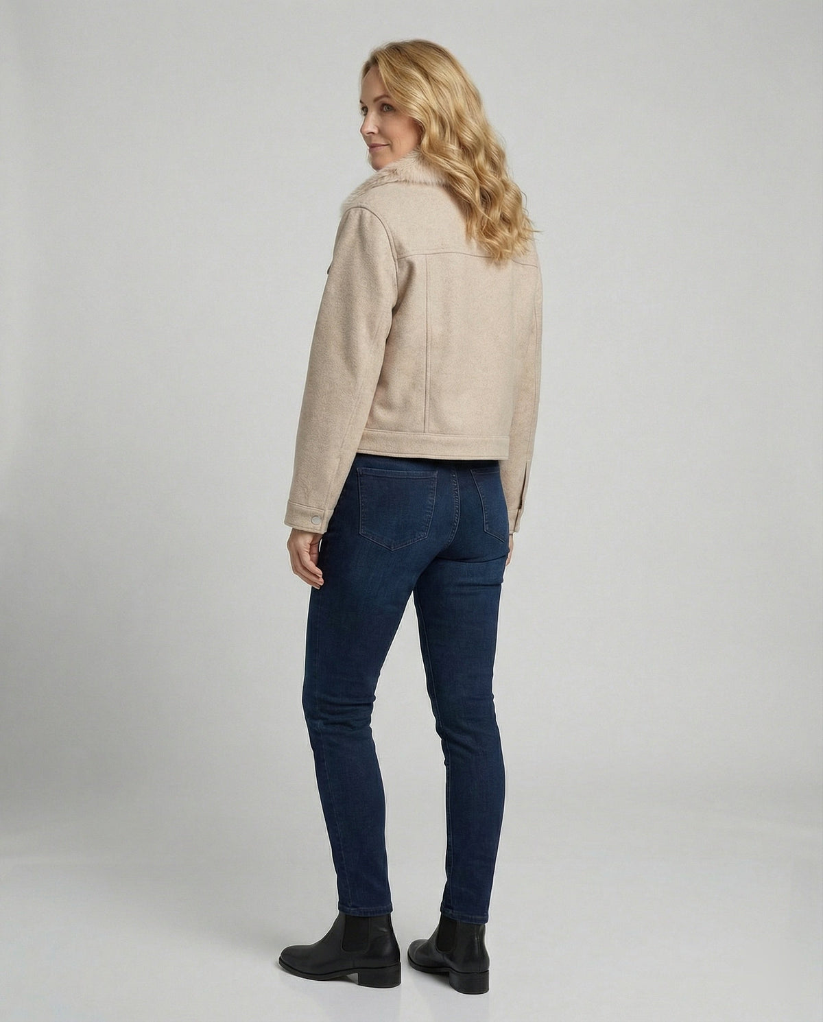 Women's Wool Jacket with Faux Fur Collar