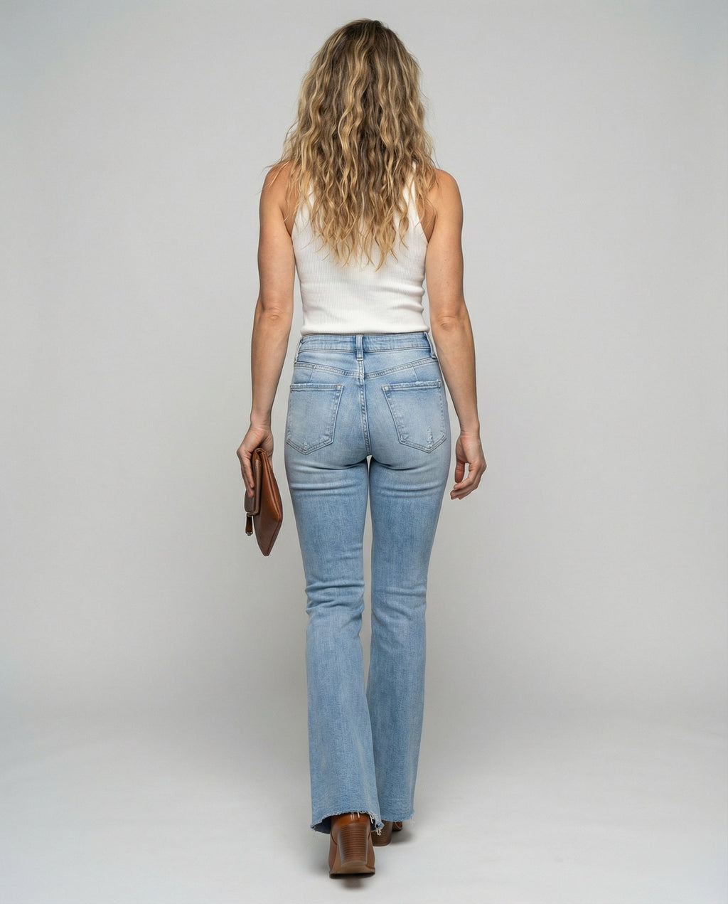 Women's High-Waisted Flared Jeans with Frayed Hem