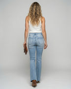 Women's High-Waisted Flared Jeans with Frayed Hem