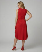 Women's Sleeveless Wrap Dress with Asymmetrical Hem and Ruching