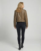 Women's Cropped Faux Leather Biker Jacket