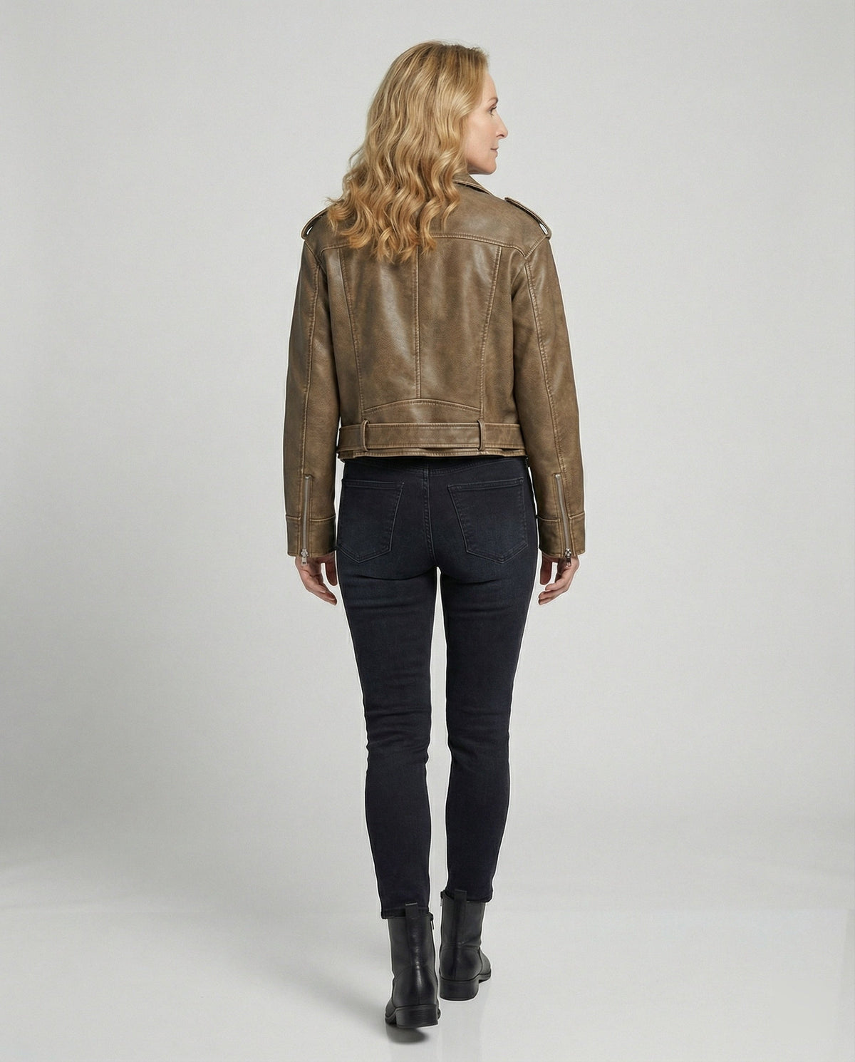 Women's Cropped Faux Leather Biker Jacket