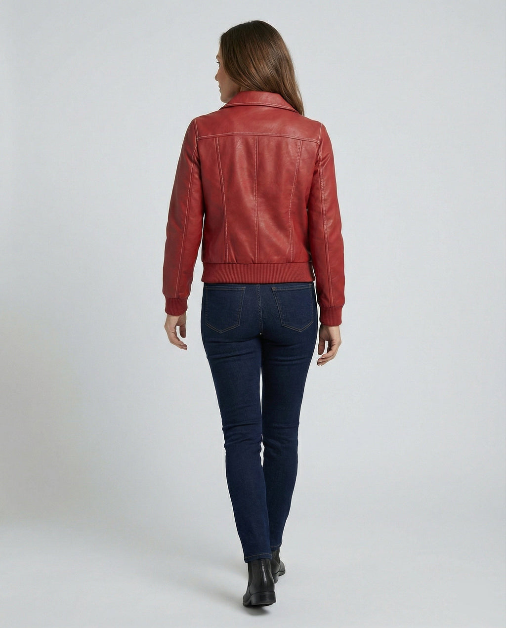 Elegant Faux Leather Jacket with High Collar