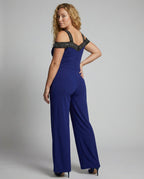 Elegant Women's Jumpsuit with Off-Shoulder Cut & Glittering Neckline