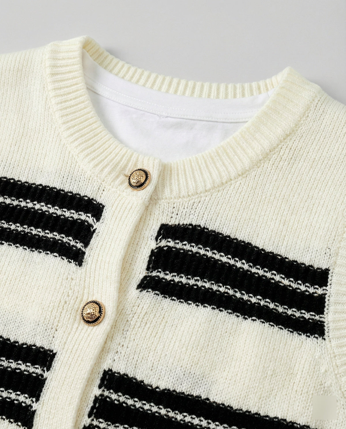 Women's Sleeveless Cardigan with Button Placket and Stripes