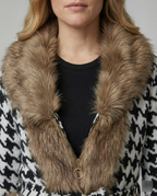 Women's Elegant Transitional Jacket with Faux Fur and Houndstooth