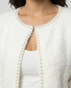 Women's Fluffy Cardigan with Pearl Detail