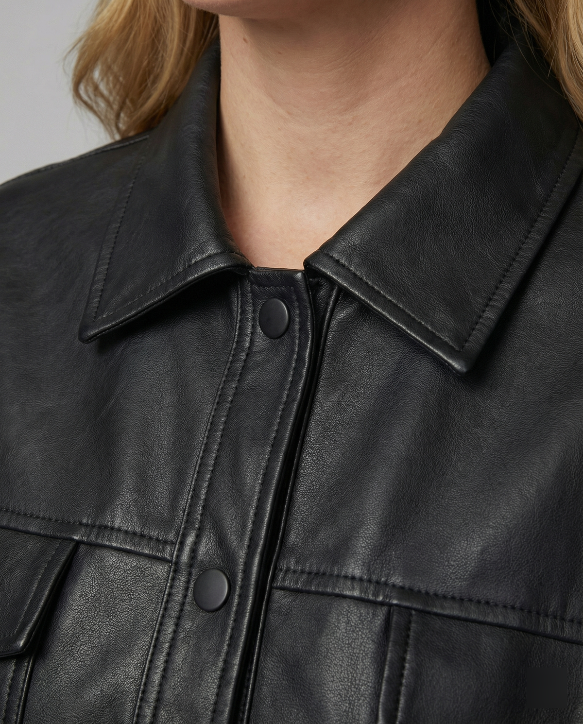 Women's Black Cropped Faux Leather Transitional Jacket