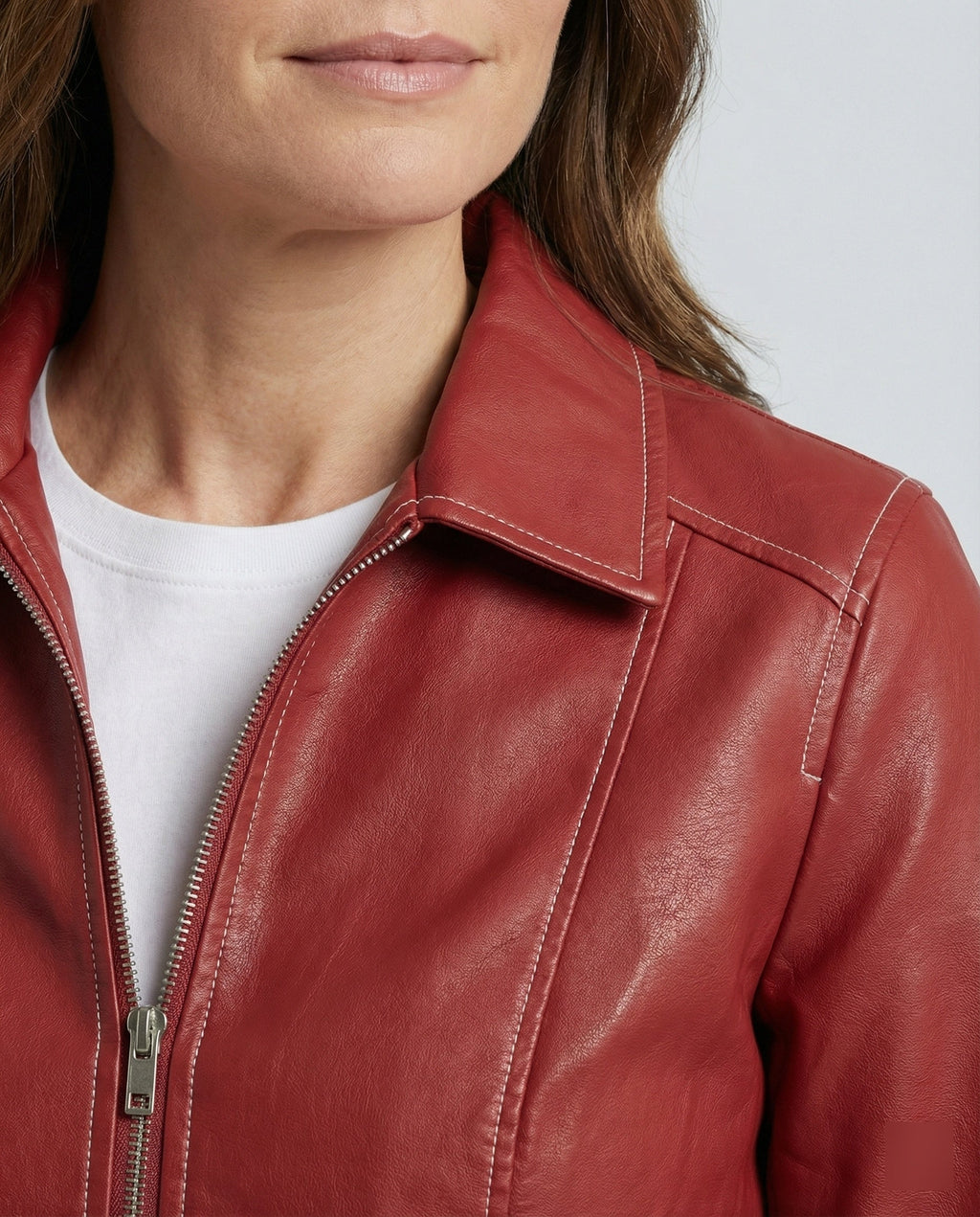 Elegant Faux Leather Jacket with High Collar