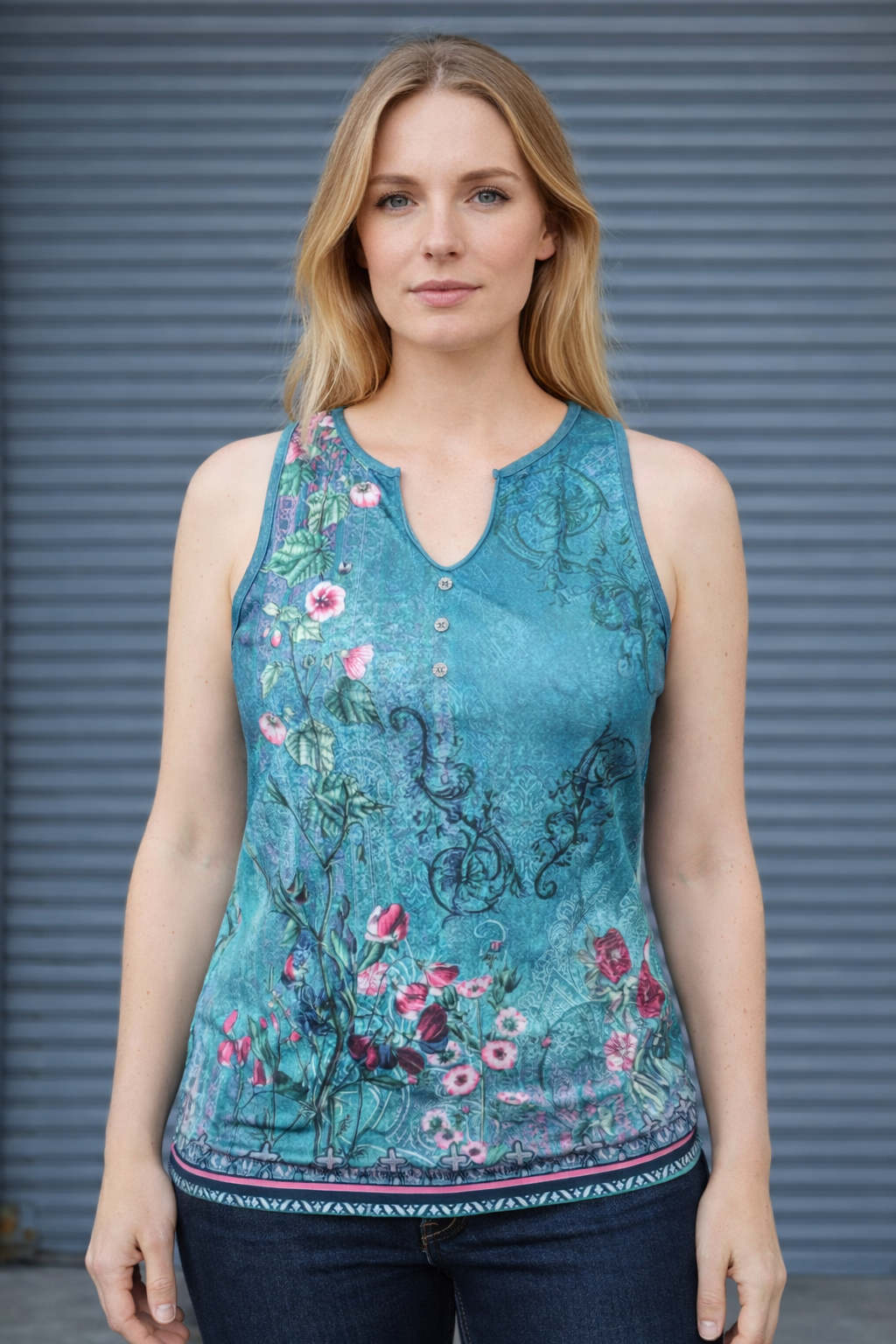Women's Floral Blouse with Button Details