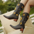 Boho-Inspired Women's Boots with Sunflower Design