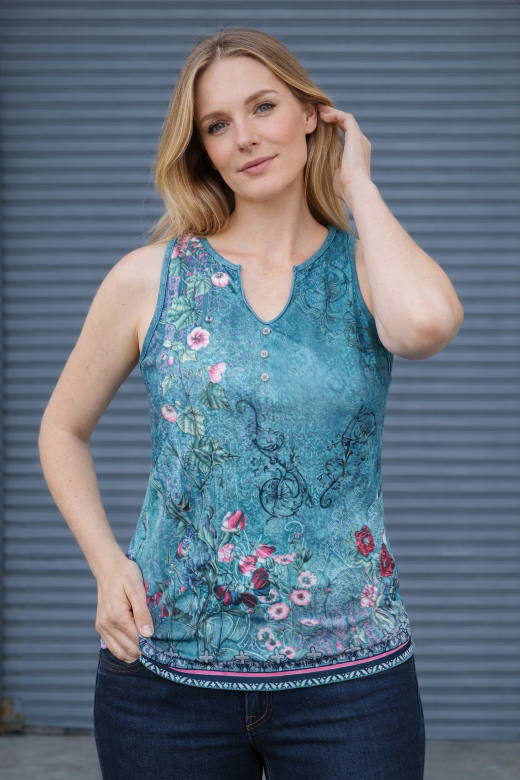 Women's Floral Blouse with Button Details