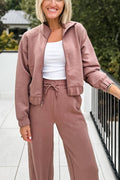 Sleek Full Zip Jacket and High Waist Elastic Pocket Sweatpants Set