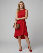 Women's Sleeveless Wrap Dress with Asymmetrical Hem and Ruching