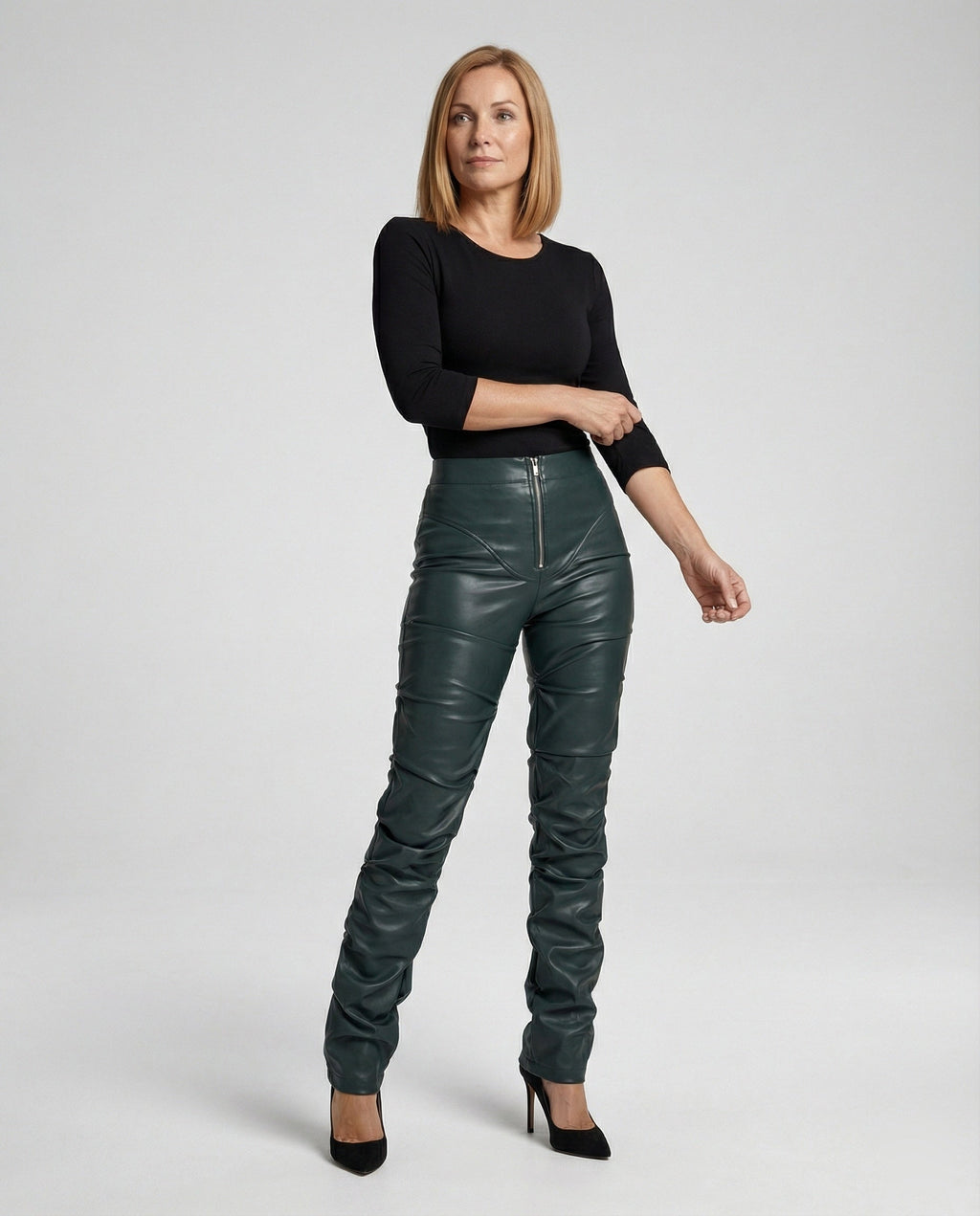 Women's High-Waist Wide-Leg Faux Leather Trousers