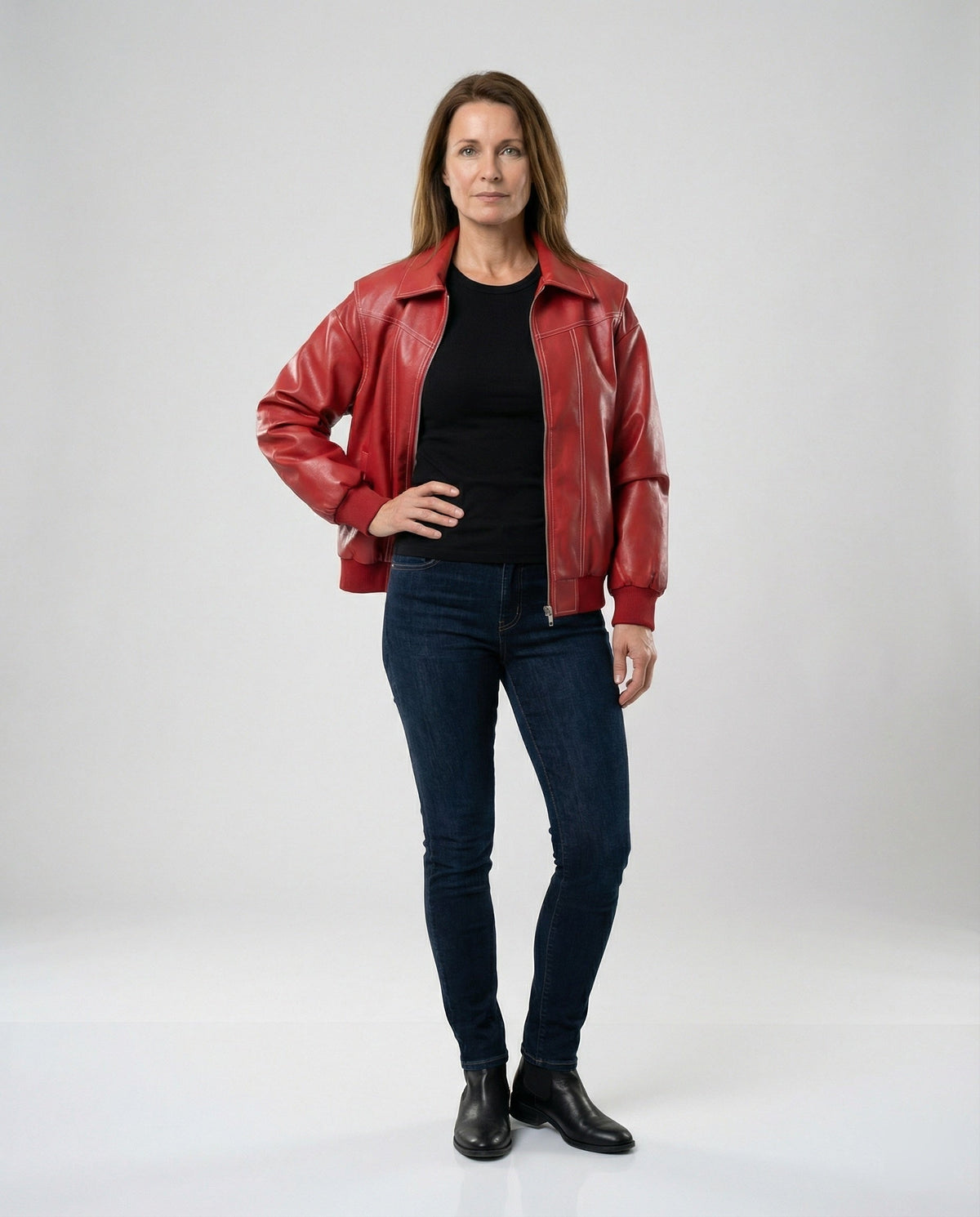 Elegant Faux Leather Jacket with High Collar
