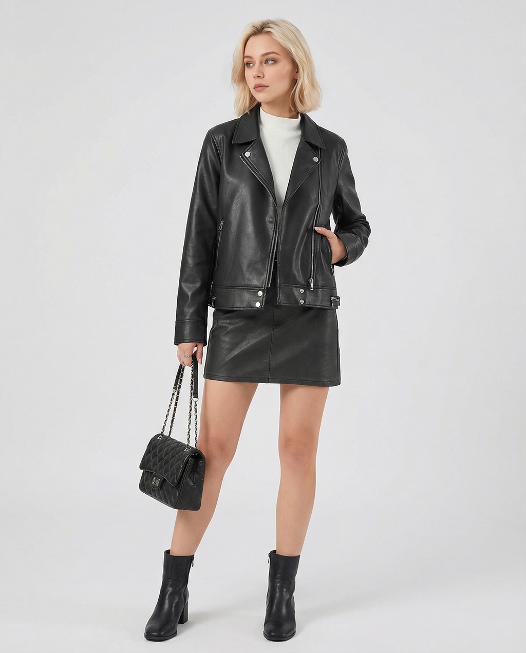 Women's Faux Leather Transitional Quilted Jacket