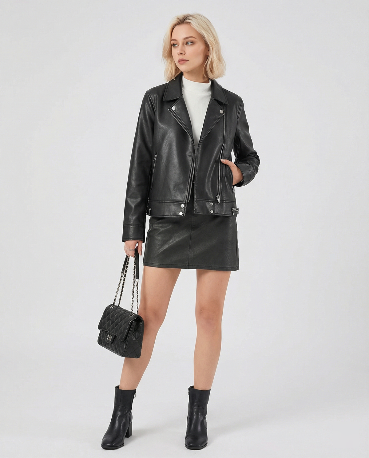 Women's Faux Leather Transitional Quilted Jacket
