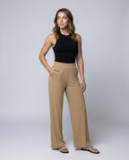Women's Elegant Wide-Leg Summer Trousers with Fine Ribbed Texture