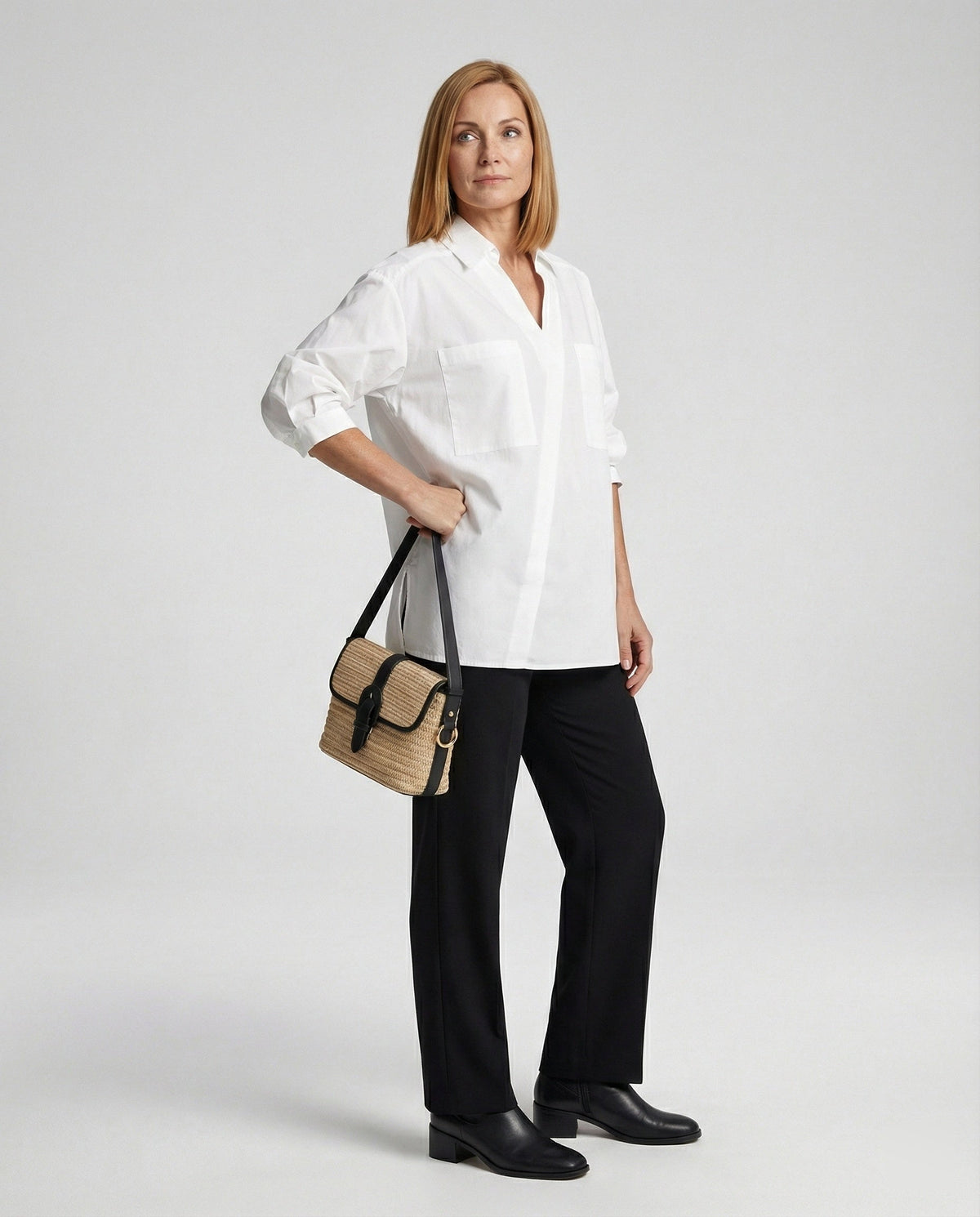 Women's Blouse with Flounce Sleeves and V-Neck