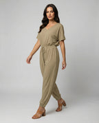 Women's Lightweight Jumpsuit with Loose Fit and Adjustable Waist
