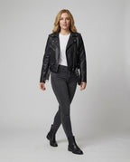 Women's Faux Leather Biker Jacket with Modern Details
