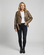 Women's Cropped Faux Leather Biker Jacket