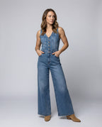 Women's Wide-Leg Jumpsuit with Elegant Button Placket