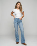 Women's High-Waisted Flared Jeans with Frayed Hem