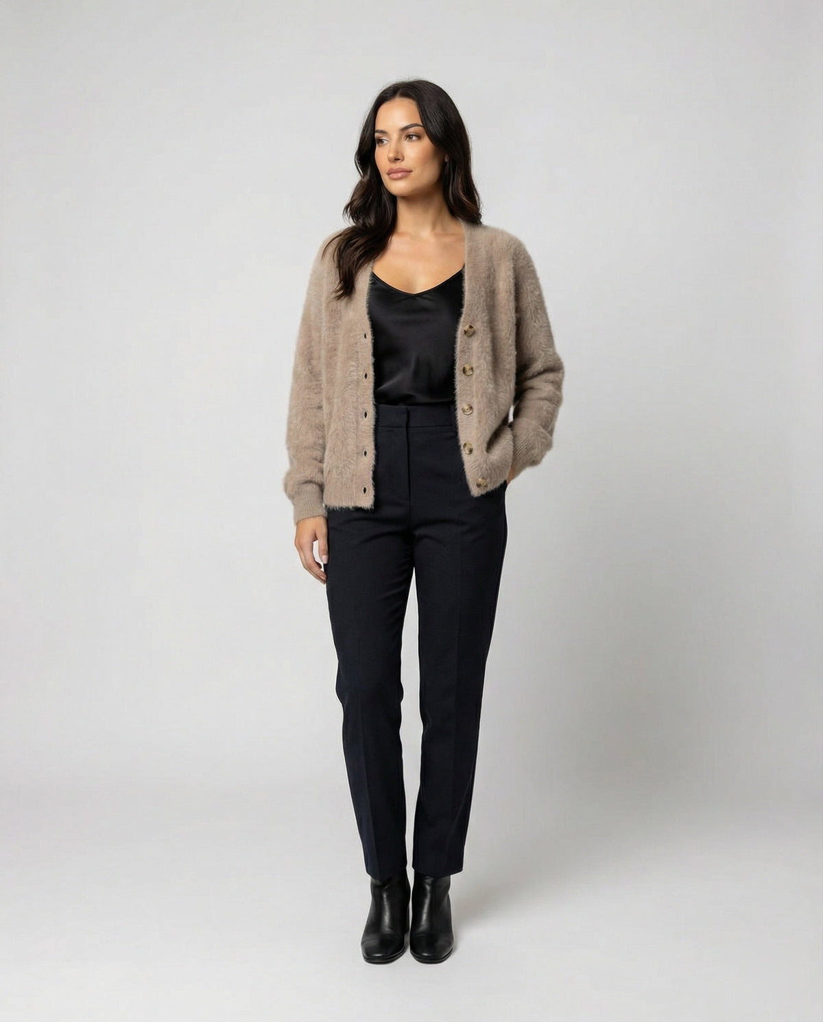 Women's Fluffy Cardigan with Large Buttons