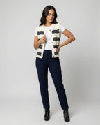 Women's Sleeveless Cardigan with Button Placket and Stripes
